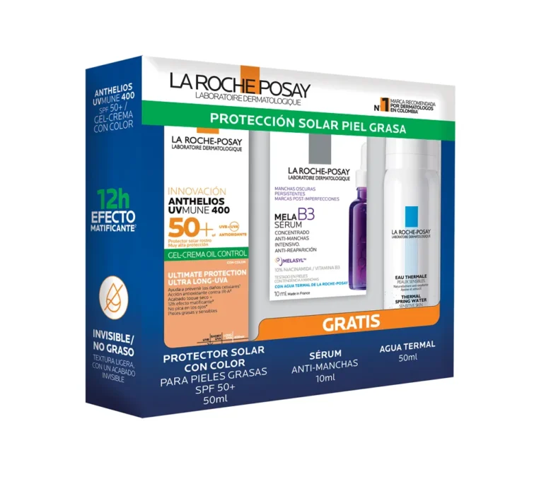 KIT ANTHELIOS GEL CREMA TOQUE SECO SPF50 + MELA B3 SUERO + AGUA TERMAL